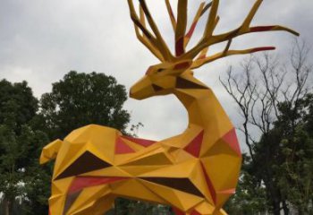 回頭鹿雕塑廠家，塊面體動物，不銹鋼回頭鹿雕塑工廠