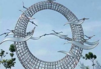 圓環(huán)大雁雕塑廠家 鏤空?qǐng)A環(huán)雕塑 抽象大雁雕塑