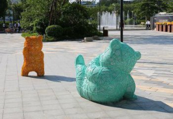 網(wǎng)紅熊雕塑 街頭動物小品 不銹鋼熊雕塑廠家