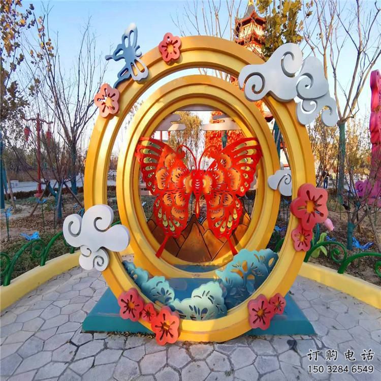 蝴蝶圓環(huán)雕塑廠家 公園烤漆動(dòng)物雕塑