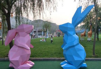 兔子雕塑 幾何切面動(dòng)物小品 戶(hù)外不銹鋼兔子雕塑廠(chǎng)家