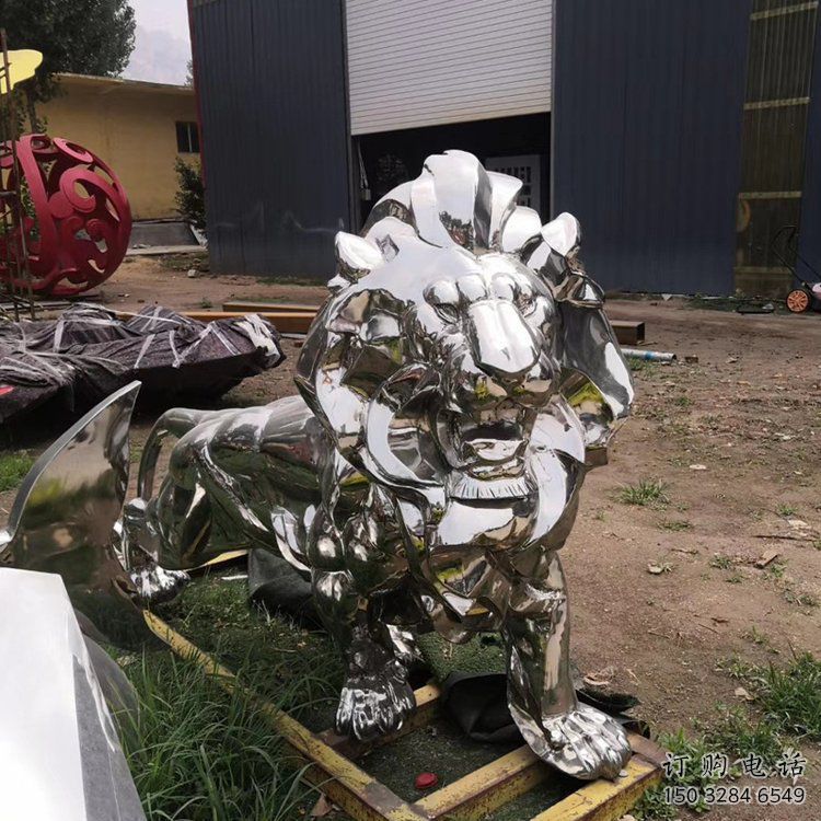 玄關雄獅雕塑廠家 現代創(chuàng)意擺件 風景區(qū)鏡面雄獅雕塑