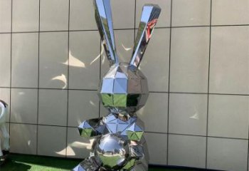 幾何兔子雕塑廠家 卡通鏡面小品 游樂場(chǎng)異形兔子雕塑