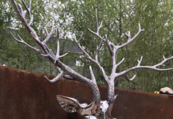 抽象鹿角雕塑廠家 創(chuàng)意村口擺件 玄關鏡面鹿角雕塑