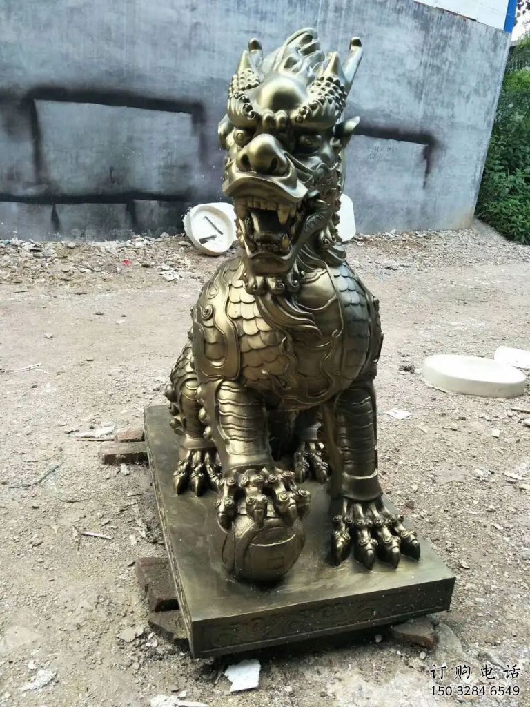 仿古麒麟雕塑廠家 戶(hù)外小品 玄關(guān)彩繪麒麟雕塑