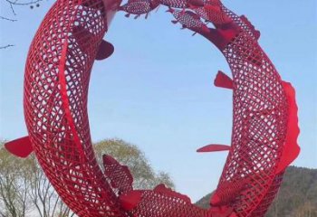 鏤空鯉魚(yú)跳龍門(mén)雕塑廠(chǎng)家 現(xiàn)代抽象烤漆擺件 