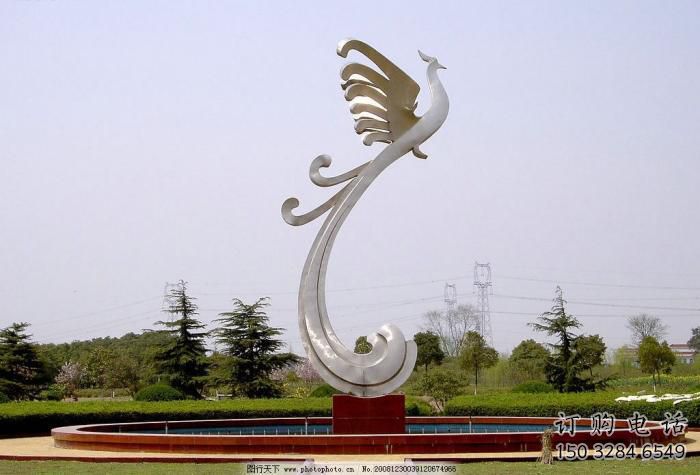 鏡面鳳鳥雕塑廠家 現(xiàn)代公園擺件 游樂場異形鳳鳥雕塑