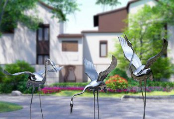 鍛造鶴雕塑廠(chǎng)家 公園抽象擺件 廣場(chǎng)啞光鶴雕塑