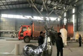 公園麋鹿雕塑廠家 中式鏡面小品 風景區(qū)抽象麋鹿雕塑