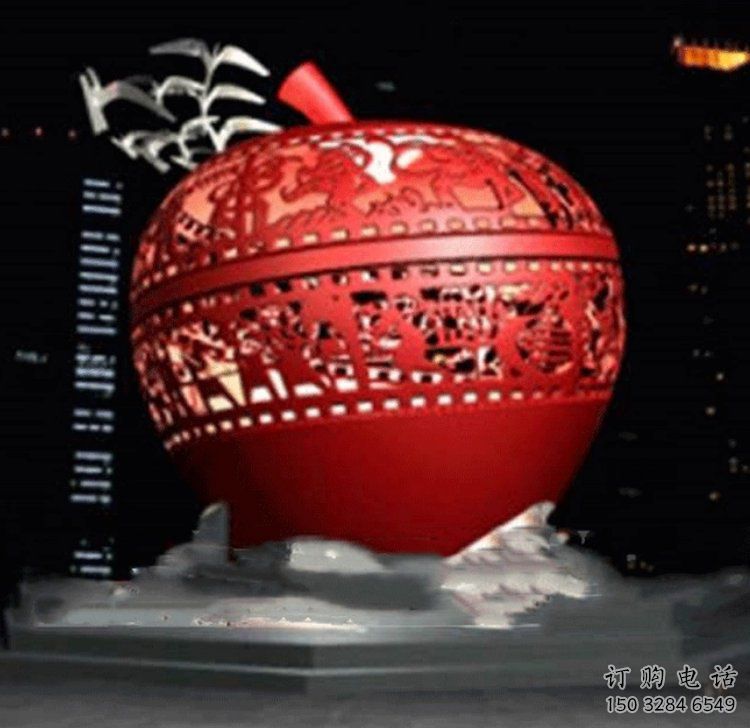 鏤空金蘋(píng)果雕塑廠家 園林小品 住宅小區(qū)不銹鋼金蘋(píng)果雕塑廠