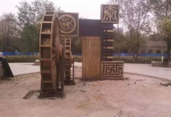 步行街水車(chē)雕塑廠(chǎng)家 游樂(lè)場(chǎng)小品 鑄造不銹鋼水車(chē)雕塑廠(chǎng)