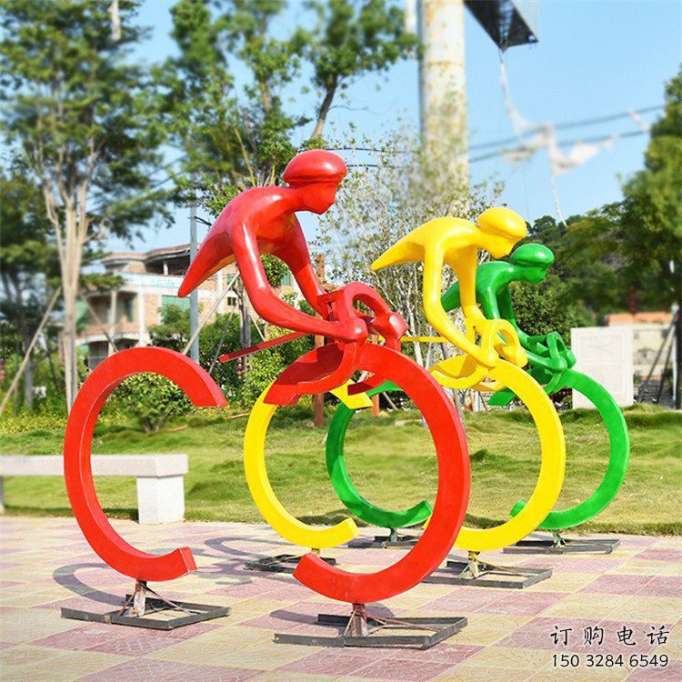 體育騎車雕塑廠家 剪影運動小品 商業(yè)街不銹鋼騎車雕塑廠