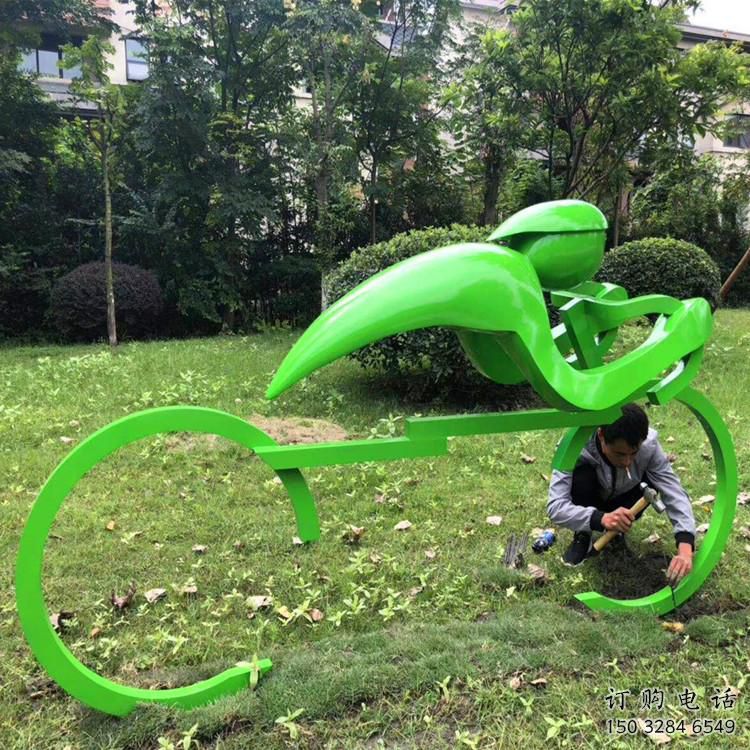 抽象騎車雕塑廠家 運動小品  烤漆不銹鋼騎車雕塑廠