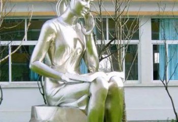 公園讀書(shū)雕塑廠(chǎng)家 鏡面小品 中式不銹鋼讀書(shū)雕塑廠(chǎng)