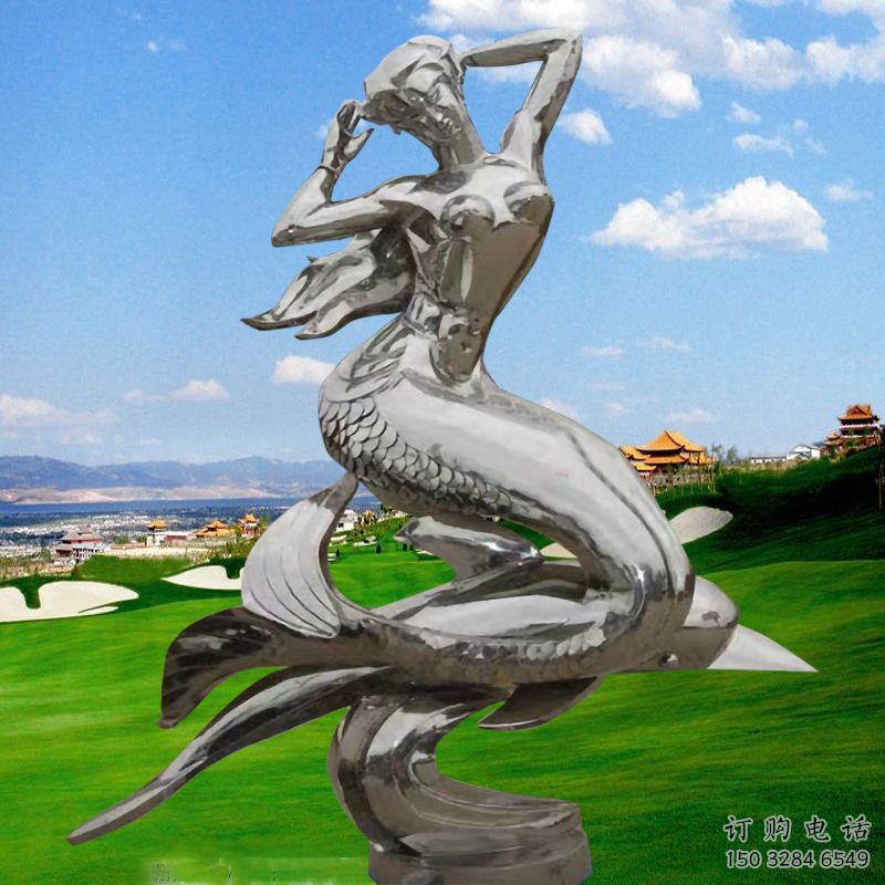 游樂(lè)場(chǎng)美人魚雕塑廠家 現(xiàn)代擺件 鏡面不銹鋼美人魚雕塑廠
