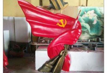 售樓部紅旗雕塑廠家，烤漆發(fā)光雕塑，烤漆題材