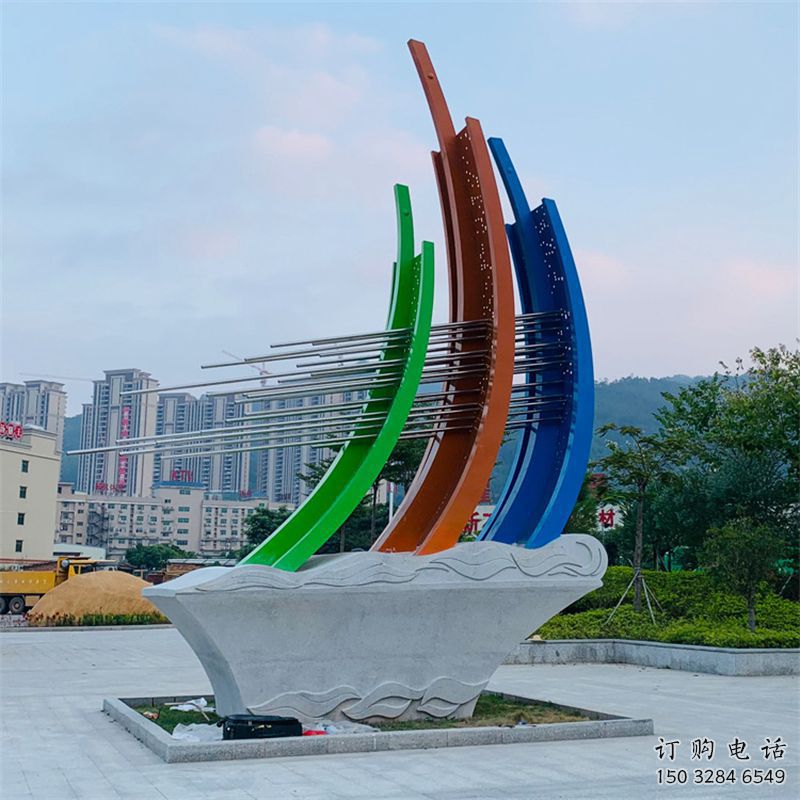 小區(qū)帆船雕塑廠家，拉絲景觀雕塑，抽象效果