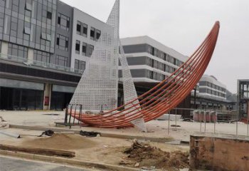 室內(nèi)帆船雕塑生產(chǎn)廠家，拉絲景觀雕塑，抽象效果