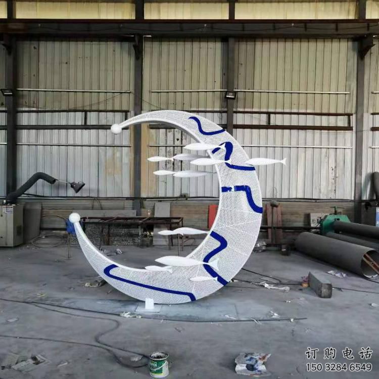 青花瓷月亮雕塑廠家，鐵藝文化雕塑，鑄造制作