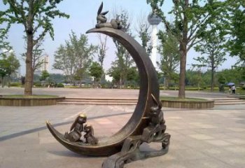 街道月亮雕塑制造商，鍛造景觀雕塑，古銅效果