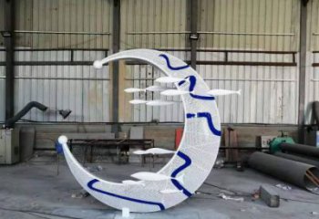 青花瓷月亮雕塑廠家，鐵藝文化雕塑，鑄造制作