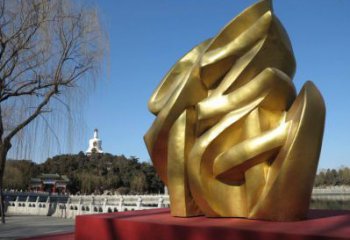景觀館福字雕塑，鍍銅景觀雕塑，鍍銅工藝