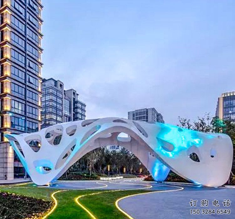 抽象美學景觀不銹鋼廊架雕塑