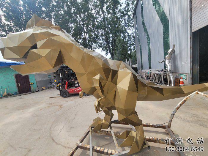 景觀恐龍雕塑供應，公園雕塑，金屬幾何恐龍雕塑制作
