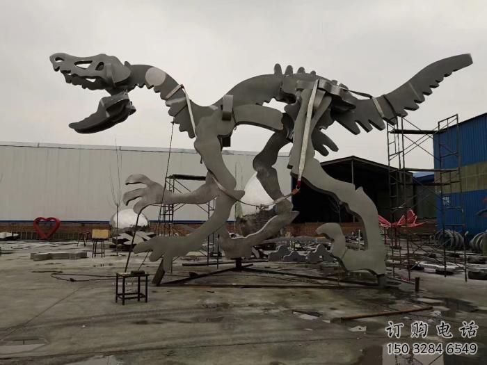 金屬恐龍雕塑制作，陸地擺件，廣場恐龍骨架雕塑制造商