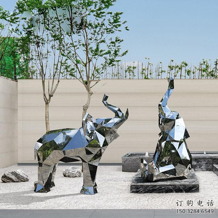 鏡面大象雕塑展品，亮面效果制作，切面大象雕塑精品