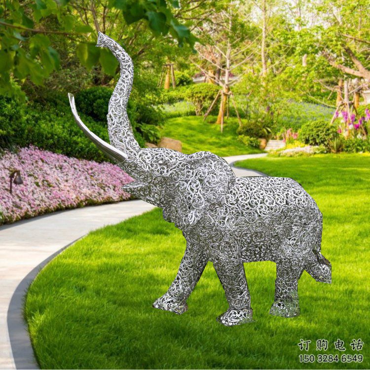 主題大象雕塑制作，美陳概念，鐵藝鏤空大象雕塑