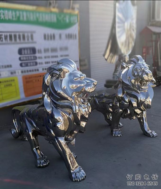 雕塑獅子景觀制造，街景小品，不銹鋼獅子雕塑優(yōu)價