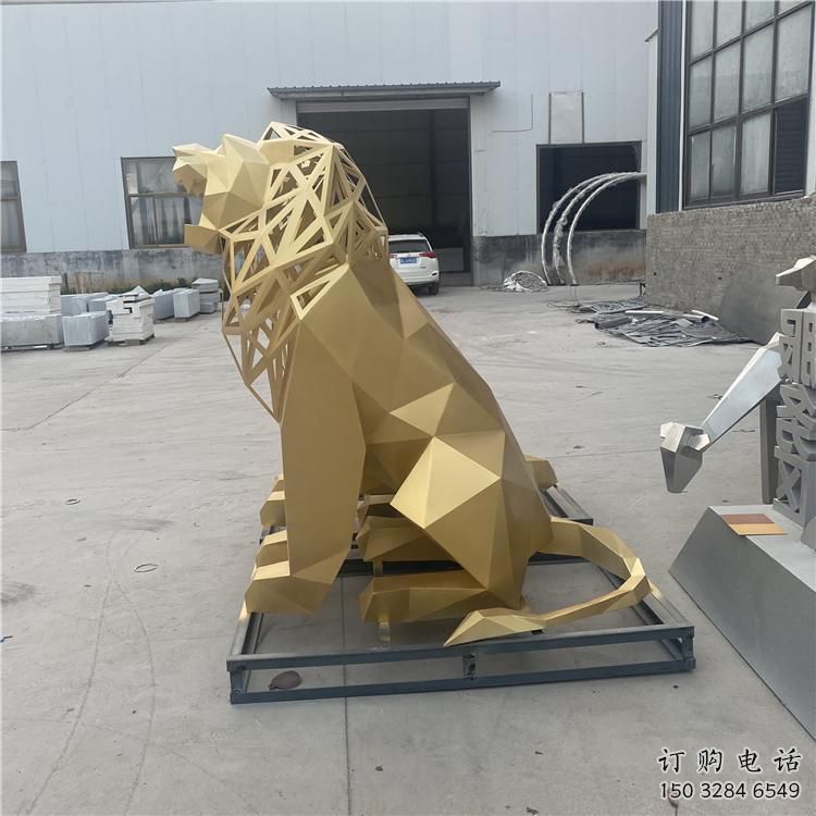 切面獅子雕塑精選，幾何烤漆不銹鋼獅子雕塑訂做