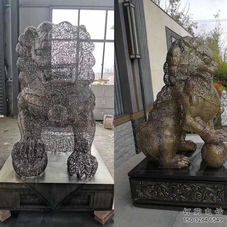 編織獅子雕塑定價，透雕動物雕塑，鏤空不銹鋼獅子雕塑