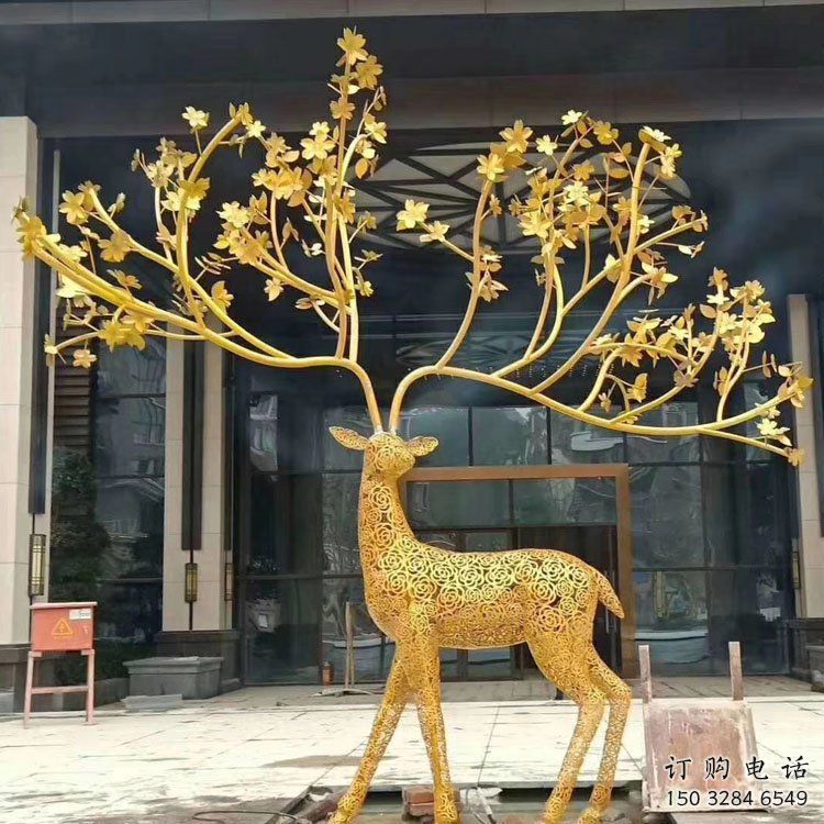 公共梅花鹿雕塑訂做，城市裝飾，庭院鏤空梅花鹿雕塑展品