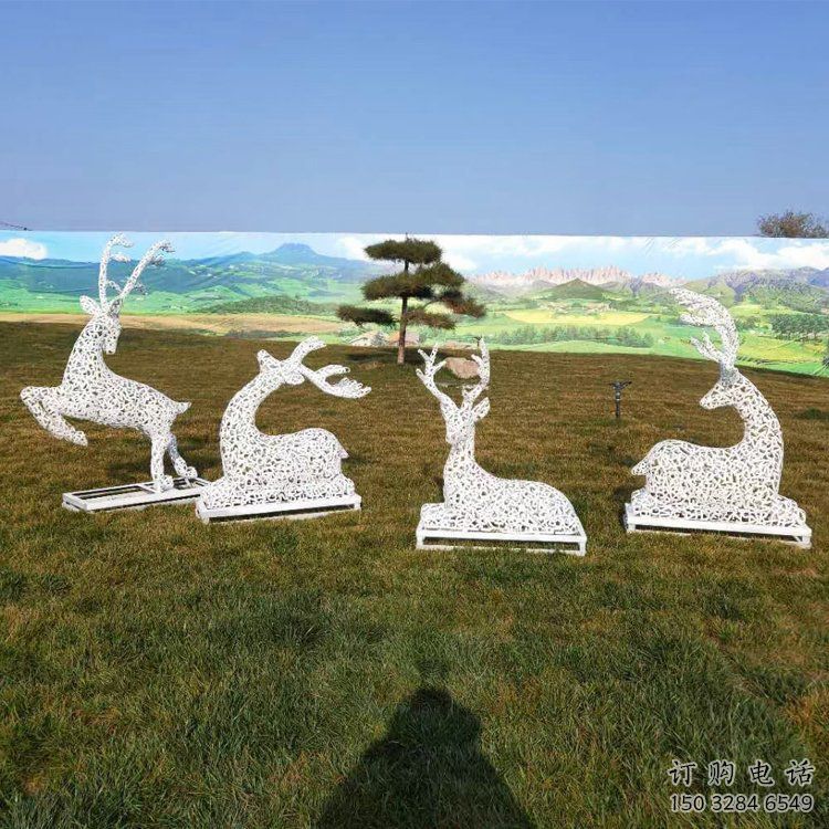 大型小鹿雕塑常用，戶外擺放，鏤空小鹿雕塑展示專供