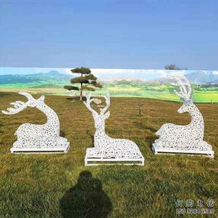 小鹿雕塑觀賞型，公園小品，景觀鏤空小鹿雕塑常用