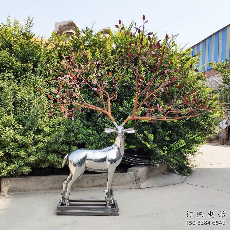 梅花鹿雕塑常用，不銹鋼組合，仿真鏡面梅花鹿雕塑定價