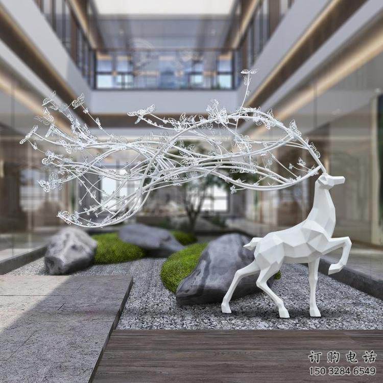 梅花鹿雕塑選用，美陳雕塑，幾何梅花鹿雕塑展示