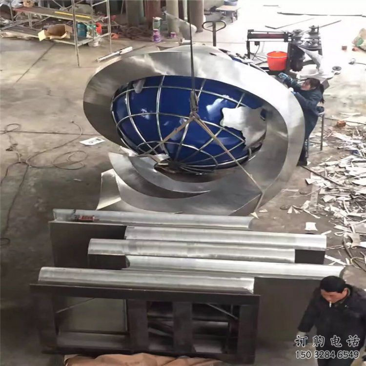 戶外地球雕塑點擊，圓雕體系，不銹鋼地球雕塑廠家
