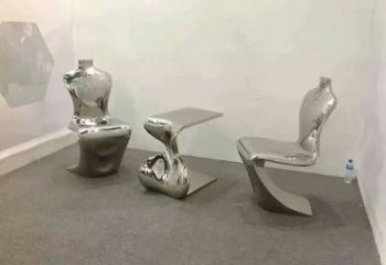 幾何坐凳雕塑，鏡面工藝，不銹鋼坐凳雕塑廠家