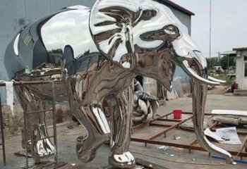 不銹鋼大象雕塑生產(chǎn)，廣場雕塑，鏡面大象雕塑展品