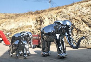 鏡面大象雕塑廠家，動物景觀雕塑，不銹鋼動物雕塑供應