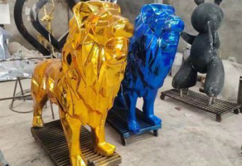 電鍍獅子雕塑精選，美陳雕塑，鍛造不銹鋼獅子雕塑通用