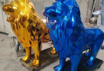 景觀獅子雕塑供應(yīng)，花園小品，酒店不銹鋼獅子雕塑展品