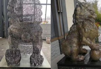 編織獅子雕塑定價(jià)，透雕動(dòng)物雕塑，鏤空不銹鋼獅子雕塑