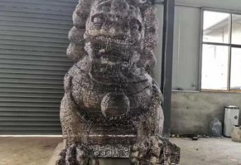 抽象獅子雕塑展品，鏤空工藝雕塑，不銹鋼獅子雕塑制作