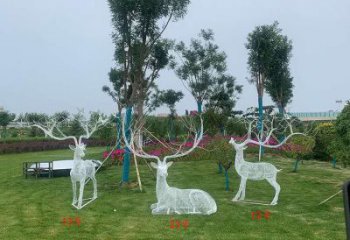 鏤空梅花鹿雕塑承接，編織工藝，燈光梅花鹿雕塑訂做