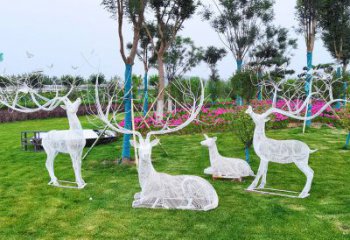 金屬小鹿雕塑制作，陸地?cái)[件，鏤空小鹿雕塑制造商