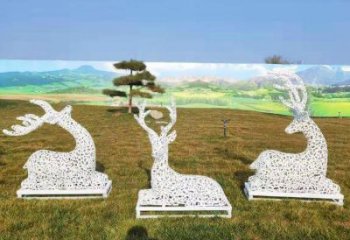 小鹿雕塑觀賞型，公園小品，景觀鏤空小鹿雕塑常用